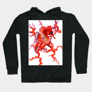 Seahorse, Coral Red Design Hoodie